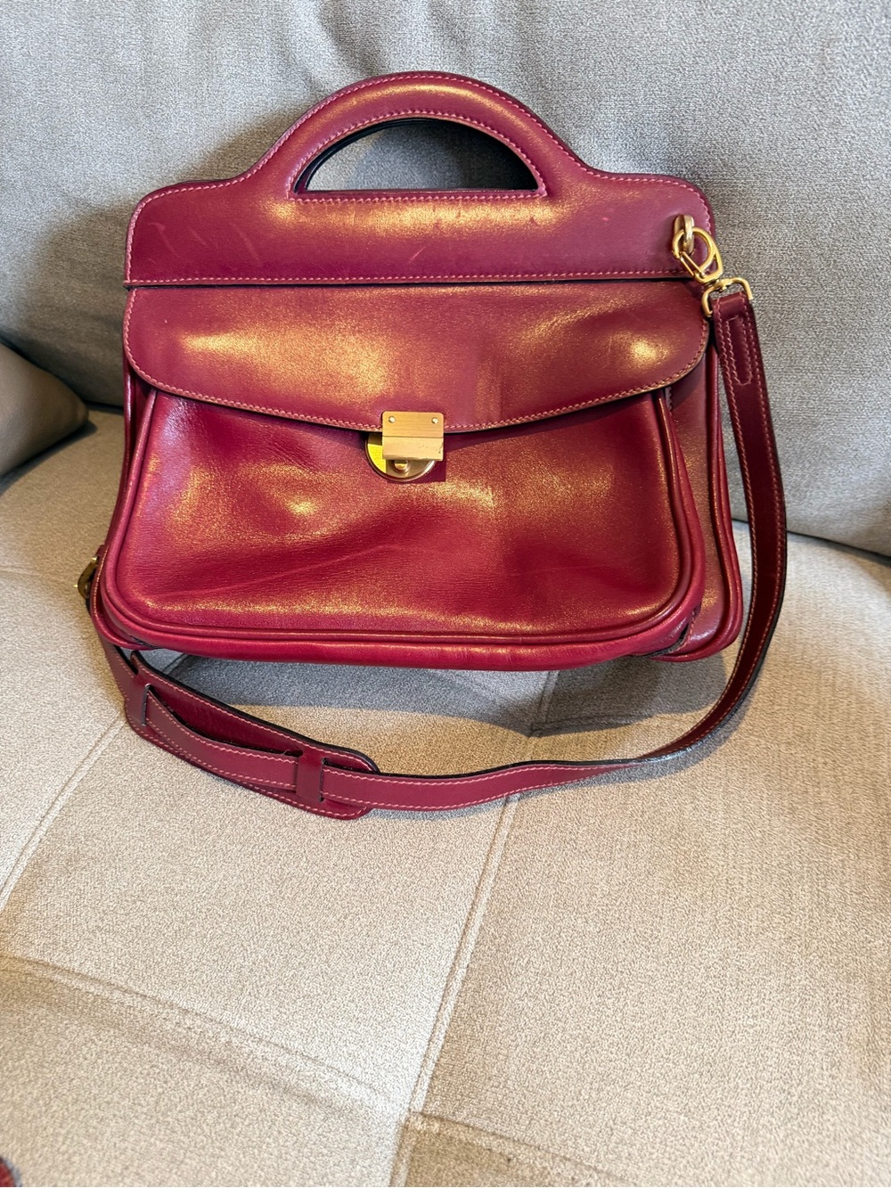 Structured Leather Top-Handle Satchel in Berry